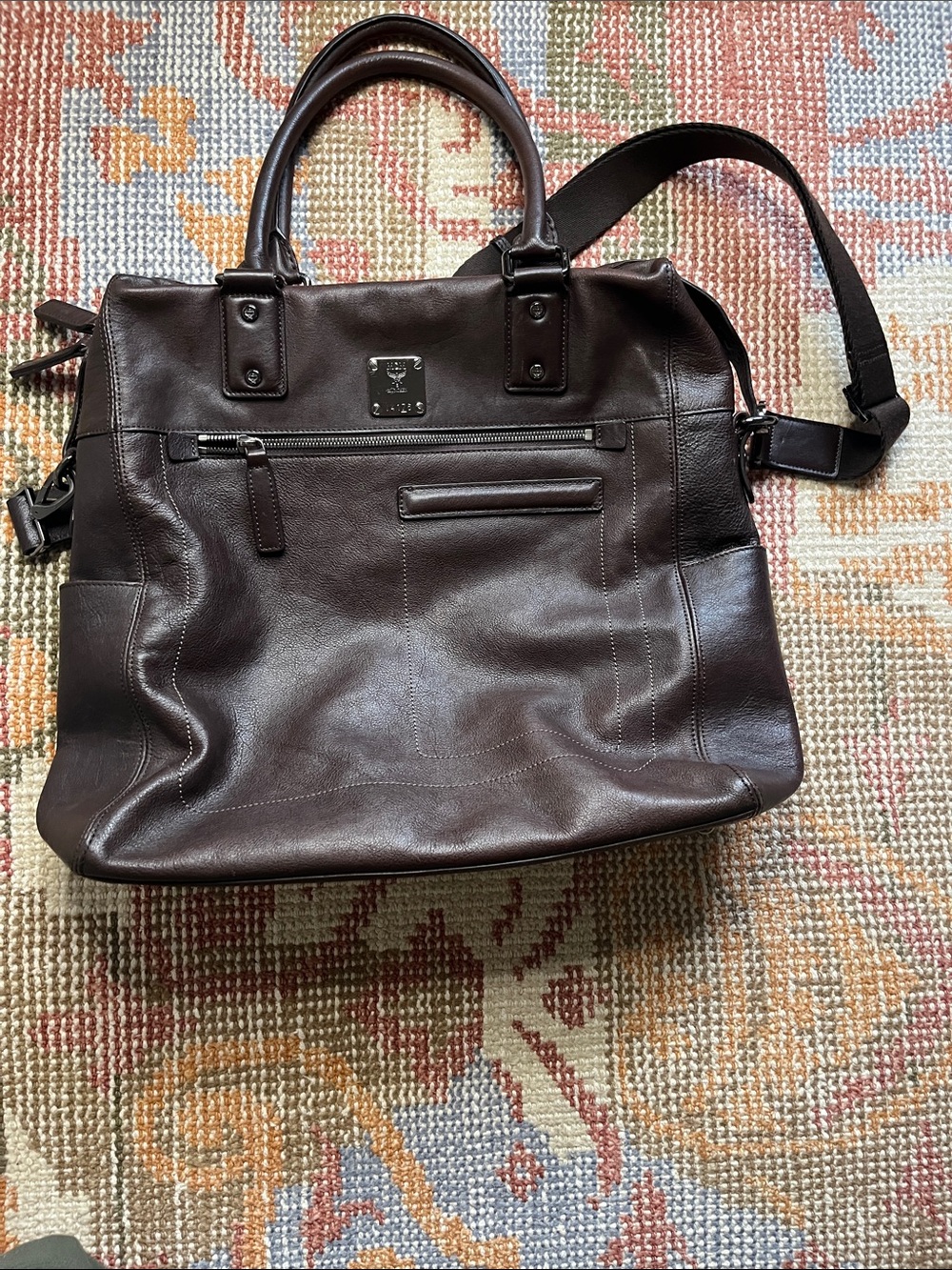 Vintage MCM München Dark Brown Leather Briefcase Travel Commuter Laptop Bag EUC